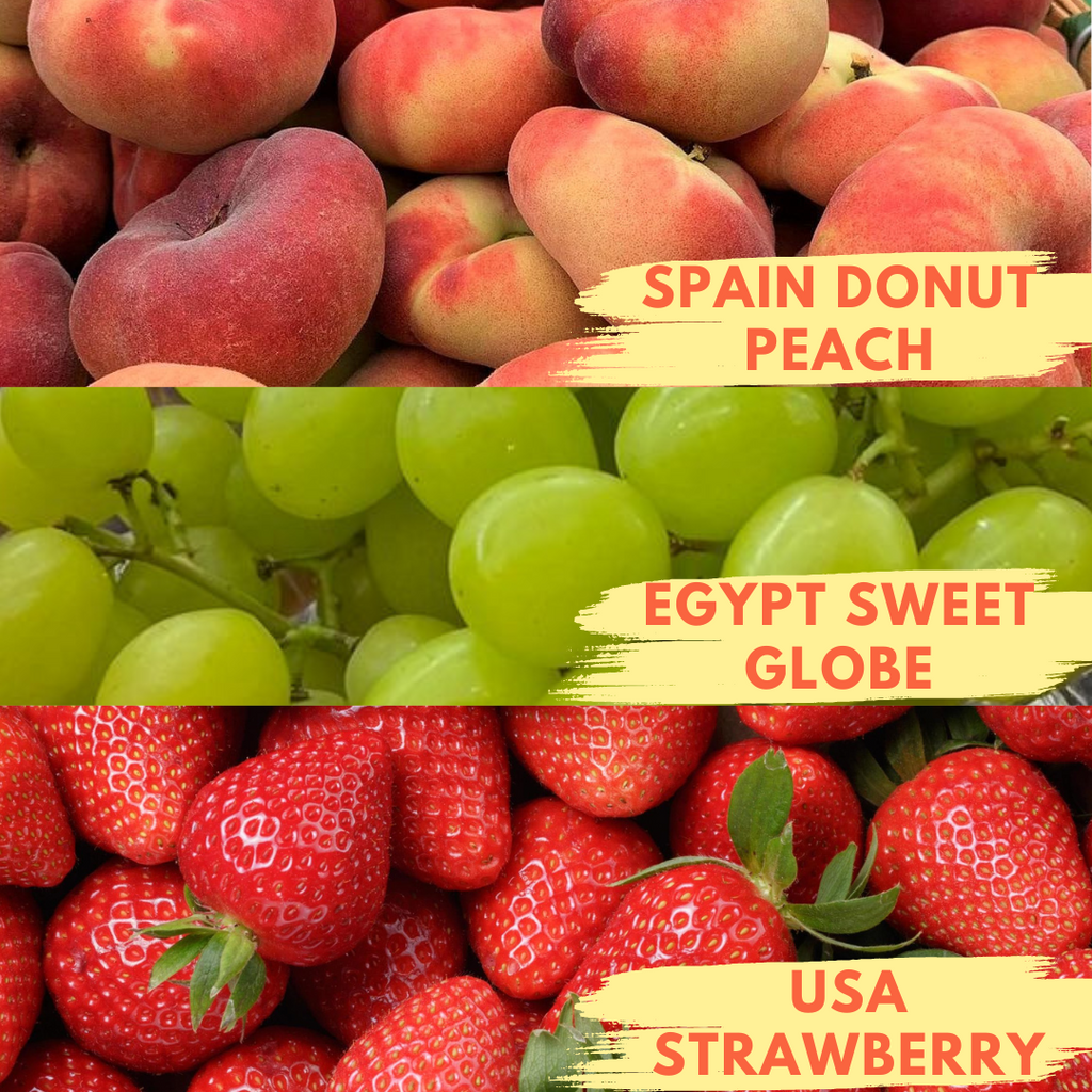 Buah Viral Combo (M) - Donut Peach (3 Pcs), Sweet Globe (300G) and Strawberry (200G)-Berries-MBG Fruit Shop