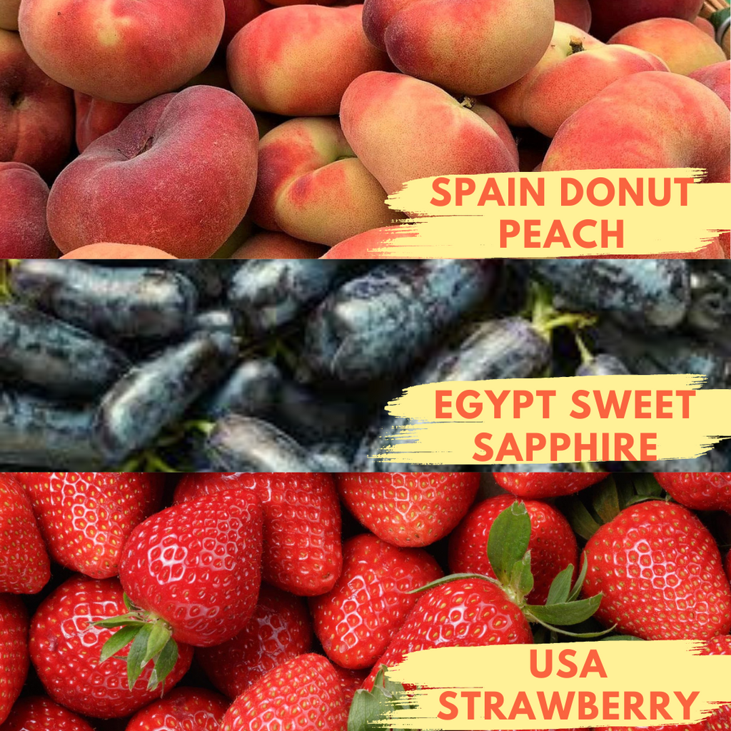 Buah Viral Combo (M) - Donut Peach (3 Pcs), Sweet Sapphire(300G) and Strawberry (200G)-Berries-MBG Fruit Shop