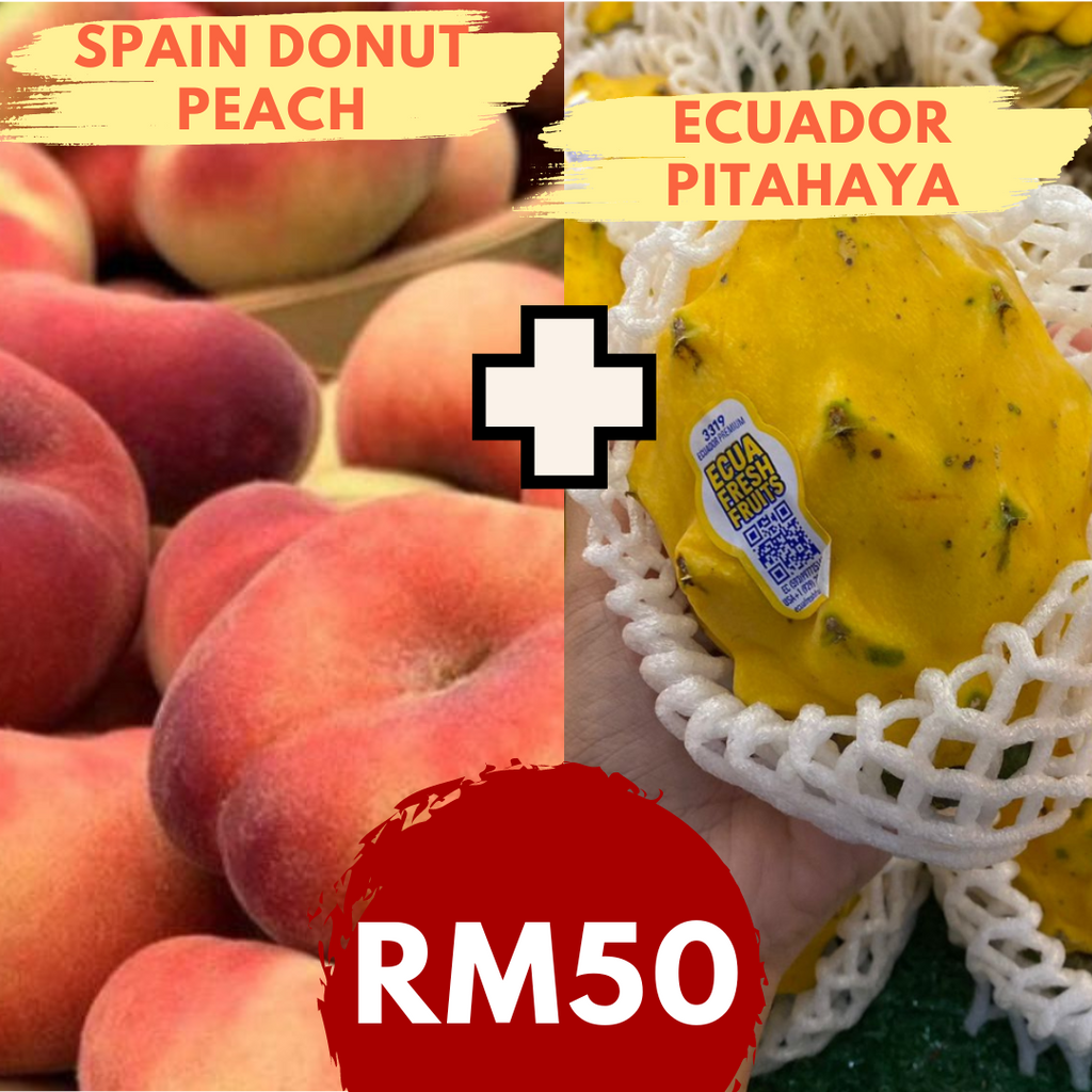 Combo Pack 1 - Donut Peach (500G/Pack) and Ecuador Pitahaya Yellow Dragon (1Pcs/Pack)-Berries-MBG Fruit Shop